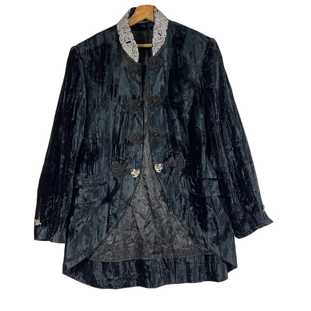 𝅺vintage Ottavio Nuccio Gala Black Crushed Velvet Jacket Coat size 1X